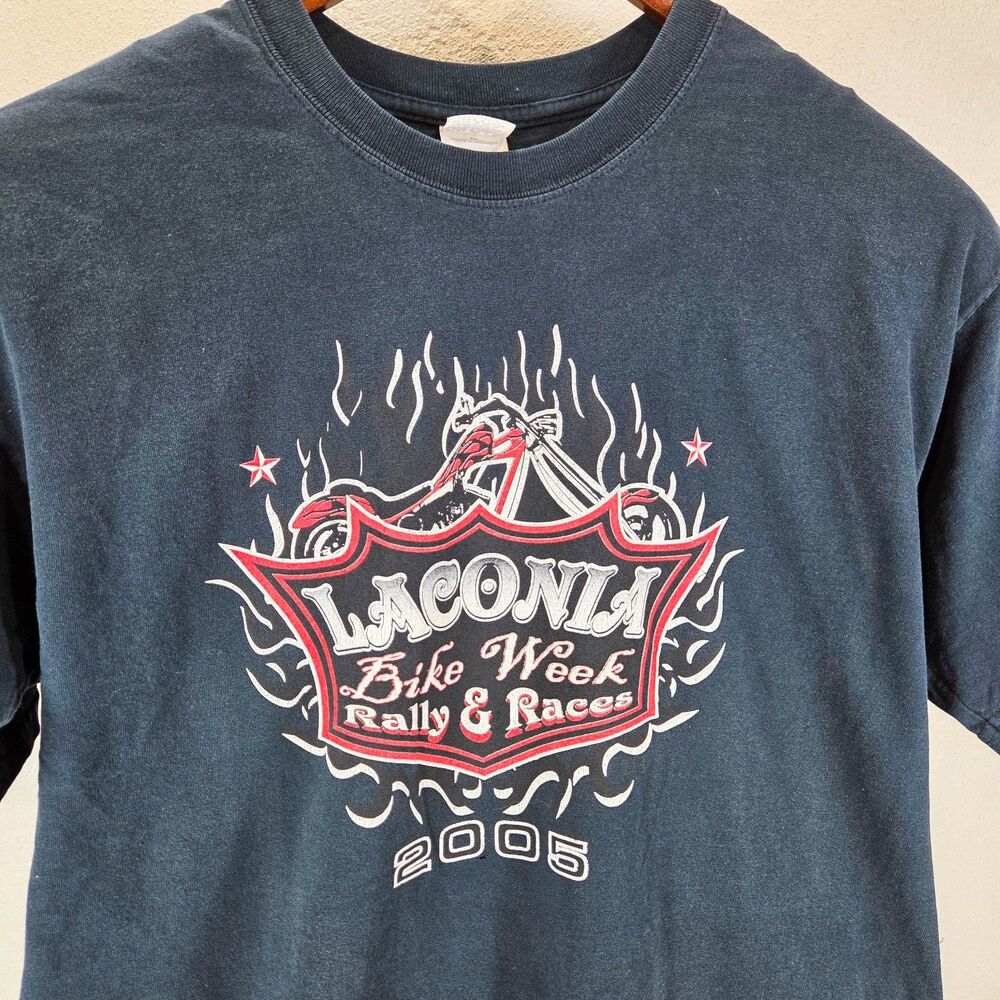 Vintage 2005 Laconia Bike Week Motorcycle Rally Faded Black T Shirt Sz XL